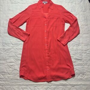 Express Coral Button-Down Shirt Dress